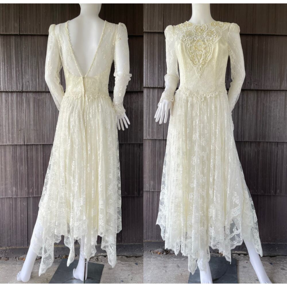 🔥VTG Jessica McClintock Prairie Romantic Fairy Royal Handkerchief Formal Dress